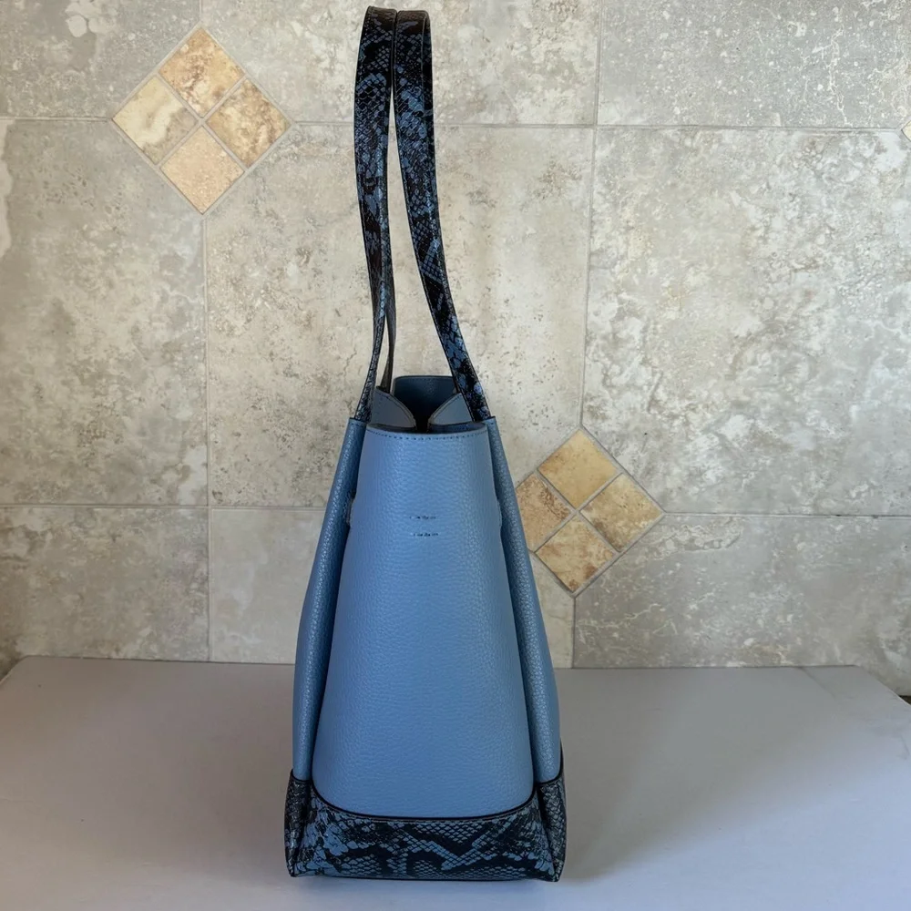 Michael Kors Blue Leather Tote with Snake-Print Accents - Picture 6 of 15